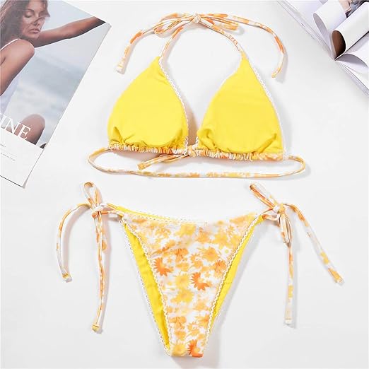 Women's Triangle Bikini Set – Tie String Thong Two Piece Swimsuit