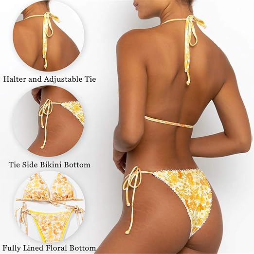 Women's Triangle Bikini Set – Tie String Thong Two Piece Swimsuit