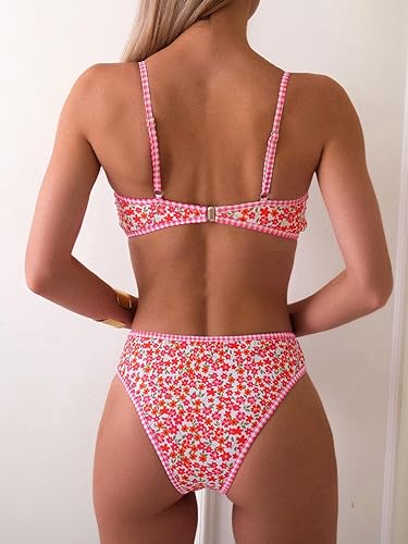 Fanuerg Women's Triangle Bikini – Floral O-Ring Cheeky Two Piece Swimsuit