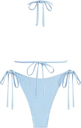 ZAFUL Wave Textured Triangle Bikini – High Cut Halter 2 Piece Swimsuit