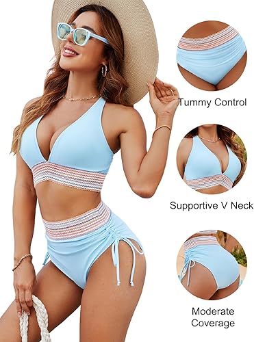 Blooming Jelly High Waisted Bikini Set – Tummy Control Color Block Swimsuit