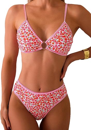 Fanuerg Women's Triangle Bikini – Floral O-Ring Cheeky Two Piece Swimsuit