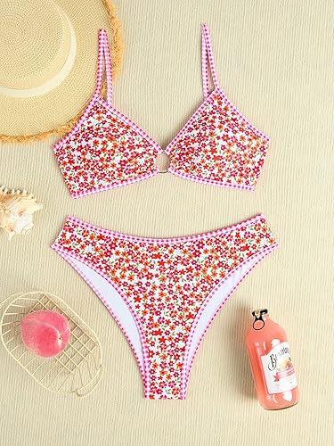 Fanuerg Women's Triangle Bikini – Floral O-Ring Cheeky Two Piece Swimsuit