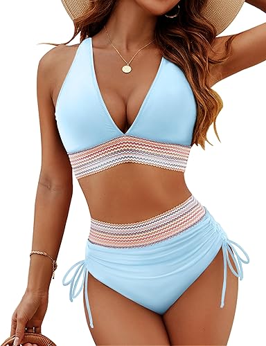 Blooming Jelly High Waisted Bikini Set – Tummy Control Color Block Swimsuit