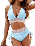 Blooming Jelly High Waisted Bikini Set – Tummy Control Color Block Swimsuit