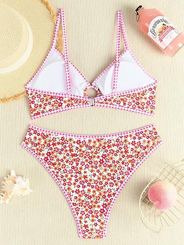 Fanuerg Women's Triangle Bikini – Floral O-Ring Cheeky Two Piece Swimsuit
