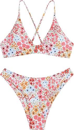 ZAFUL Tie Back Padded Bralette Bikini – High Cut 2 Piece Swimsuit for Women